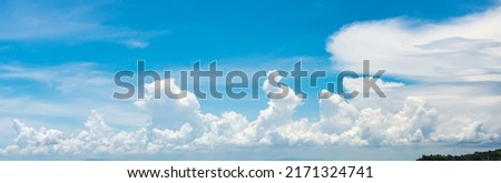 Panorama blue sky with white soft clouds. landscape image of blue sky and thin clouds.