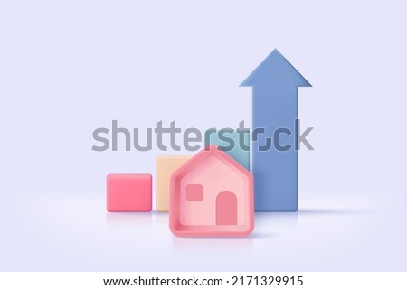 3D vector real estate with house loan and banking. 3d money saving to loan house, property concept of financial, money investment. House building financial concept 3d icon vector render in background