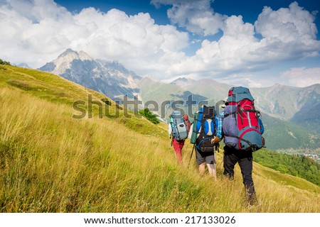 Hiking team. travel sport lifestyle concept Royalty-Free Stock Photo #217133026
