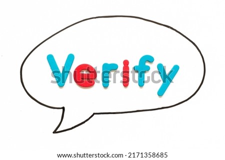 Alphabet letter with word verify in black line hand drawing as bubble speech on white board background