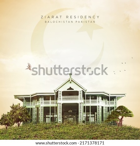 Ziarat Residency Balochistan poster and manipulation on cloudy and blurred background Royalty-Free Stock Photo #2171378171