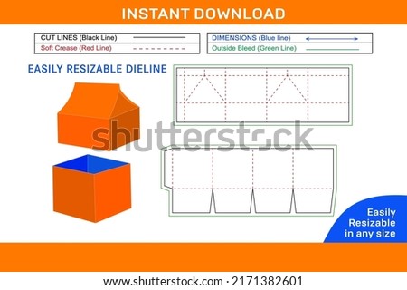 Gift box, house style surprise gift box dieline template and 3D box design