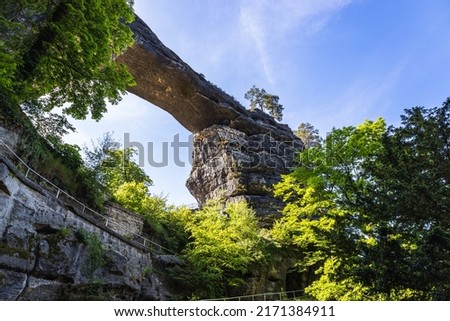 Pravcicka Gate - natural sandstone arch in the Bohemian Switzerland National Park, Czech Republic Royalty-Free Stock Photo #2171384911