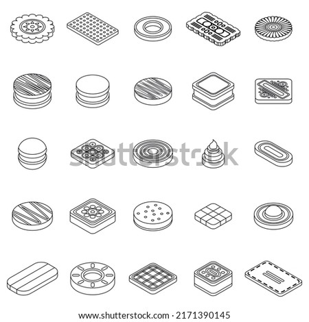 Cookie icons set. Isometric set of cookie vector icons outline isolated on white background