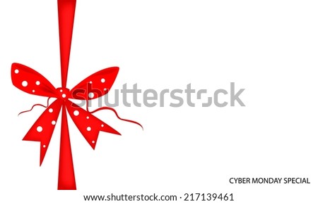 Cyber Monday Deal Card with Red Bows and Ribbon, Sign for Start Christmas Shopping Season and Biggest Discount Promotion in A Year. 