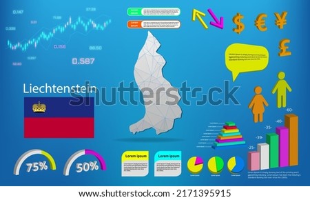 Liechtenstein map info graphics - charts, symbols, elements and icons collection. Detailed Liechtenstein map with High quality business infographic elements.