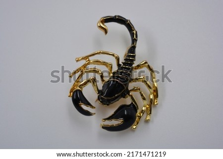 Expensive and high-quality jewelry made of metal and gilding in the form of the zodiac sign Scorpio.