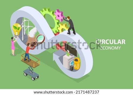3D Isometric Flat Vector Conceptual Illustration of Circular Economy, Sustainable Production and Consumption Royalty-Free Stock Photo #2171487237