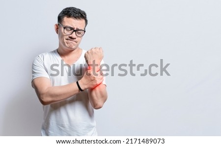 Person with wrist pain isolated, People with wrist pain isolated, Arthritis man rubbing, Handsome man with wrist pain isolated, Arthritis and wrist pain concept