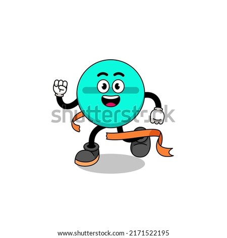 Mascot cartoon of medicine tablet running on finish line , character design