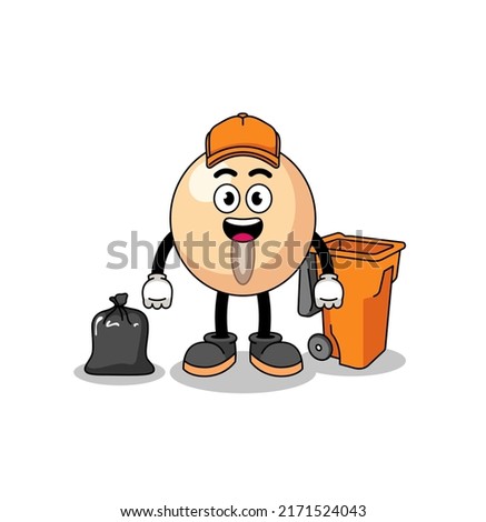 Illustration of soy bean cartoon as a garbage collector , character design