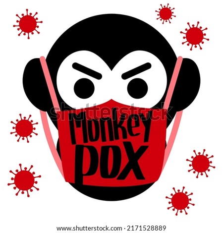 Monkeypox virus outbreak icon. Gorilla in face mask. Health monkey pox emergency. Viral dangerous smallpox infection. Medical symptoms, orthopox awareness vector illustration for spreading prevention