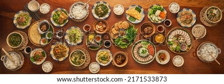 vietnamese traditional food in lage table Royalty-Free Stock Photo #2171533873
