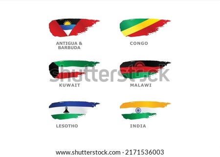 Unique set of World flags Antigua Barbuda, Congo, Kuwait, Malawi, Lesotho and India