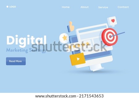 3D marketing strategy, Digital marketing concept, SEO, Social media, Retargeting - flat design vector landing page template with icons