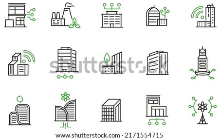 Vector Set of Linear Icons Related to technology for intelligent urbanism, smart city and urban development. Mono line pictograms and infographics design elements - part 5 Royalty-Free Stock Photo #2171554715