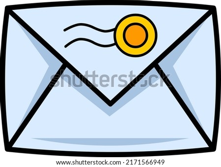 vector illustration Color drawing. Blue letter with stamp. Clip art cartoon style.