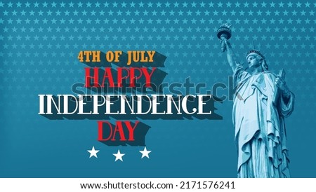 Independence Day in USA  4th of July. Statue of Liberty on blue background. Vector illustration
