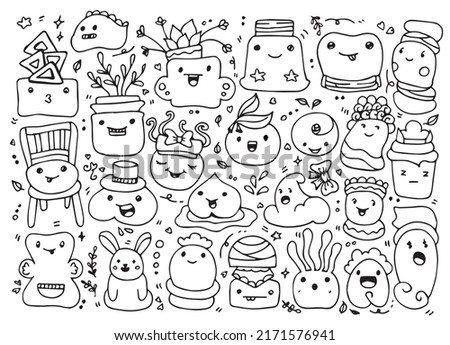 Set of doodle monsters by hand drawn, cute decorative aliens, cartoon drawing vector