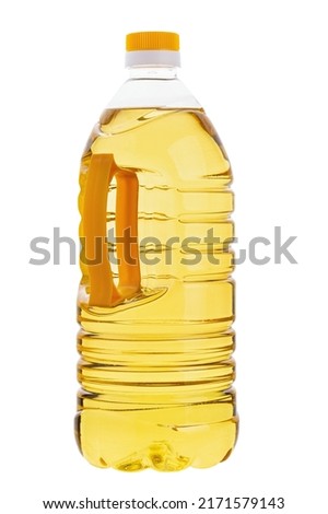 Cooking sunflower oil bottle isolated on white background. Plastic bottle with vegetable organic oil. File contains clipping path.