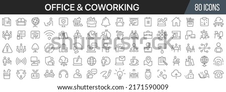 Office and coworking line icons collection. Big UI icon set in a flat design. Thin outline icons pack. Vector illustration EPS10 Royalty-Free Stock Photo #2171590009