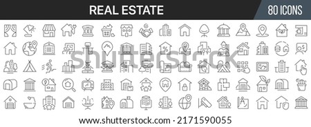 Real estate line icons collection. Big UI icon set in a flat design. Thin outline icons pack. Vector illustration EPS10 Royalty-Free Stock Photo #2171590055