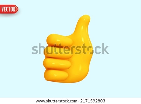 Hand like yellow color. Icon human hand in cartoon style thumb up, good sign. Realistic 3d design. vector illustration Royalty-Free Stock Photo #2171592803