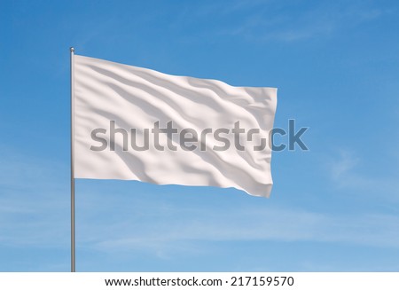 blank white flying flag on a clear sky for designer