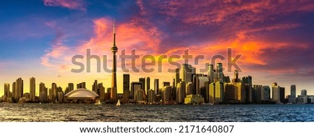 Panorama of Toronto skyline at sunset, Ontario, Canada Royalty-Free Stock Photo #2171640807