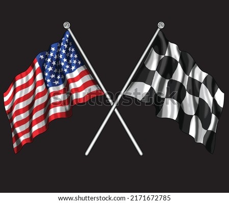 American and racing flag isolated on black background for poster, t-shirt print, business element, social media content, blog, sticker, vlog, and card. vector illustration.