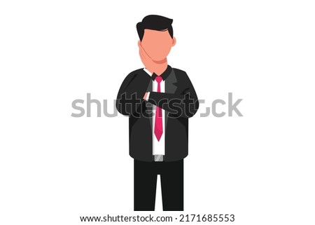 Business flat cartoon style drawing businessman feels toothache. Bad tooth, dental abscess. Man holding cheek with hand, suffering from tooth ache. Illness on teeth. Graphic design vector illustration