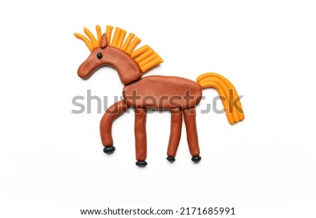 plasticine horse on a white background. Сlay modeling for kids