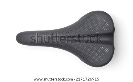 Black modern bicycle saddle isolated on white. Top view, with shadow. Royalty-Free Stock Photo #2171726915