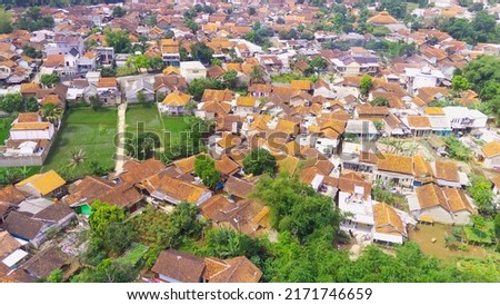 Abstract Defocused Aerial view of a densely populated area in the Cikancung area, Indonesia