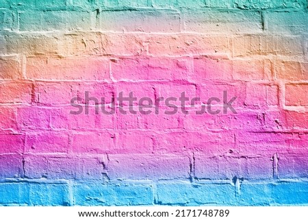 Fun pink blue color paint brick wall background or happy birthday party invitation, little girl rainbow mermaid watercolor, summer art sidewalk chalk texture or girly unicorn pony kid children pattern Royalty-Free Stock Photo #2171748789