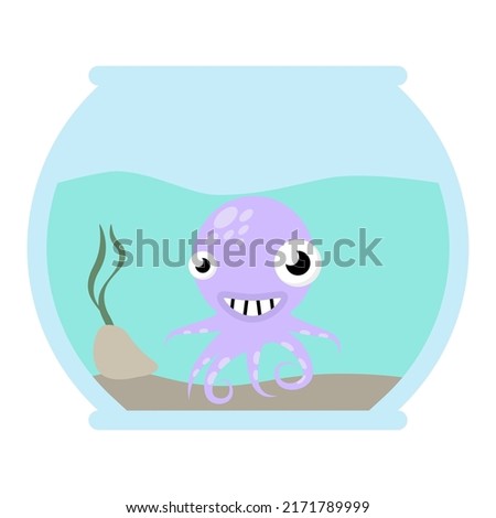 simple funny cartoon vector illustration of fish in aquarium 
