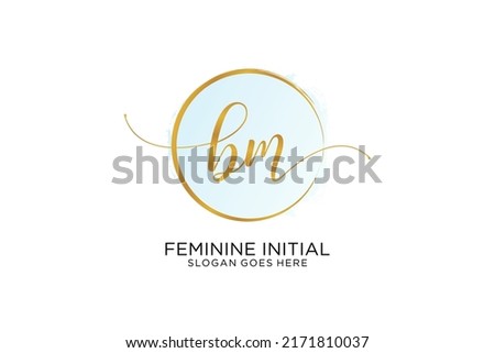 BM handwriting logo with circle template vector signature, wedding, fashion, floral and botanical with creative template.