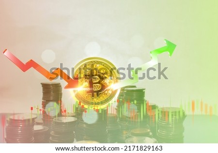 Close-up of Glod Bitcoin, the golden digital currency. business analysis financial chart analysis Investment concept picture. Capital market. Stock market. Investment, digital market.