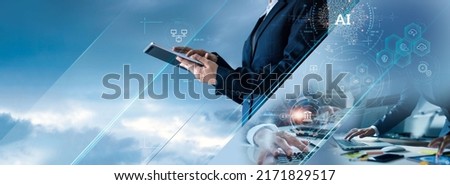 Business and economic growth on global business network, Data analysis of financial and banking, Stock, AI, Technology and data connection, Security, Blockchain and Networking, Business strategy.  Royalty-Free Stock Photo #2171829517