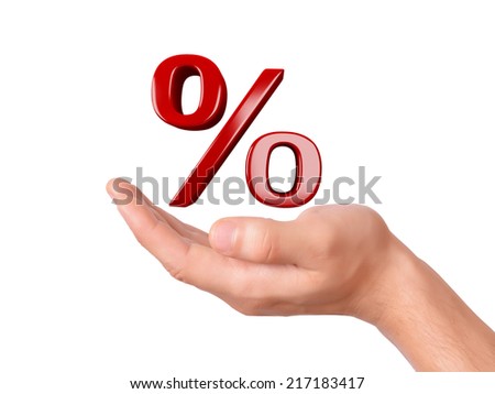 hand holding red percent sign. sale concept 
