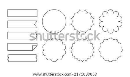A collection of simple line illustration graphics of various types of empty space. Ribbon, speech bubble, circle, flower.