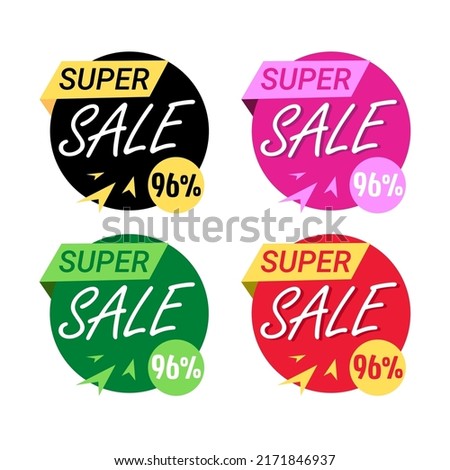 96% percent off (offer) set sale, Super discount, with design in black, pink, green and red. vector illustration