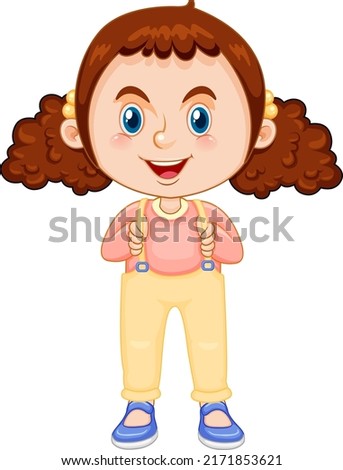 Cute girl cartoon character with curly pigtail hair illustration