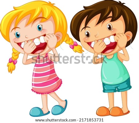 Cute kids cartoon character flossing teeth illustration