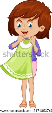 Cute girl trying on a dress illustration