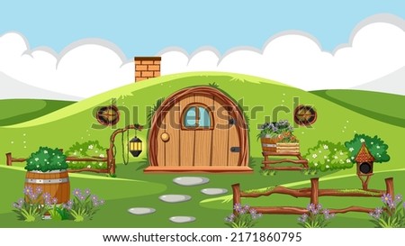 Fantasy hobbit house background illustration