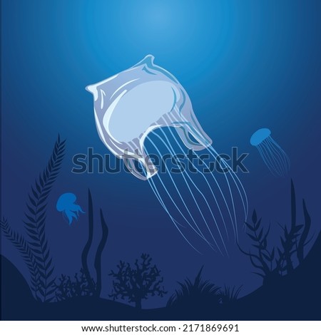 beat plastic pollution. World oceans day design with underwater ocean. Ocean Polution. jellyfish started in plastic bags