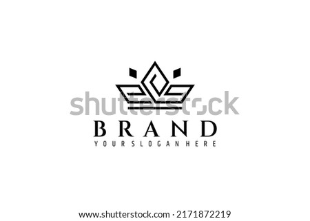 king or queen crown logo with diamond decoration in line art design style