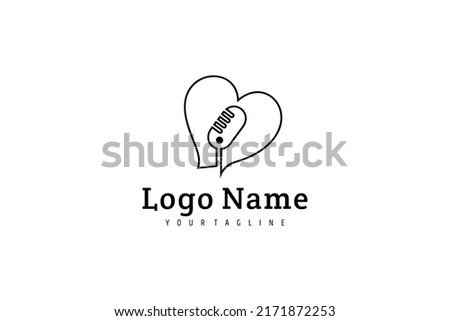 heart or love logo with podcast or recording mic in continuous line design style