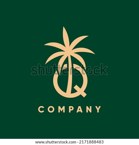 Letter Q Palm Tree Logo Design Vector Icon Graphic Emblem Illustration 